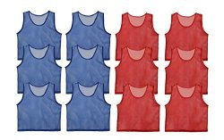 Get Out Scrimmage Vest Pinnies 12-PACK Nylon Mesh For Youth Sports In Red & Blue For Volleyball Football Soccer Basketball