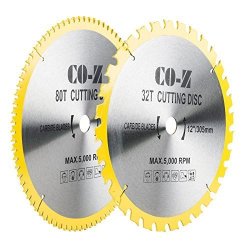 Co-z 12-INCH 2PCS Crosscutting Thin Kerf Table Circular Saw Blades 80-TOOTH And 32-TOOTH Tct Atb Miter Saw Blade Set For Wood Aluminum Plywood Cutting