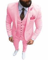 Men's 3 Piece Slim Fit One Button Formal Business Men Suit Groomsman Tuxedos For Wedding Blazer+vest+pant Pink 36