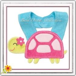 Baby Girl Cute Turtoise 3 Layer Waterproof Soft Toweling Bib With Easy Snap Closing