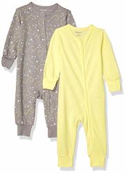 Hanes Ultimate Baby Zippin 2 Pack Sleep And Play Suits Yellow grey 6-12 Months