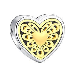 Glamulet Art - Vintage Gold Heart Charm - 925 Sterling Silver