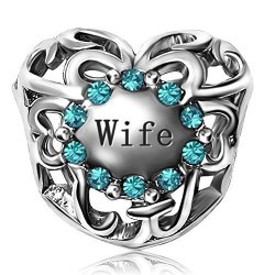 Jmqjewelry Heart Wife Love Birthstone December Blue Green Crystal Rhinestone Charms Bead For Bracelets