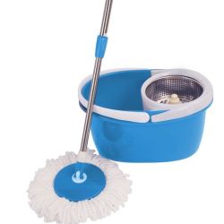 360 Rotating Magic Spin Mop Stainless Steel Dehydrate Basket W bucket 2 Heads