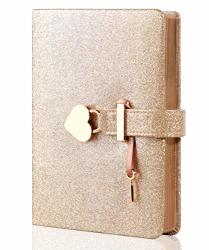 CAGIE Heart-Shaped Lock Diary with Key, Pink Diary with Lock for Girls, B6 Leather Notebook Locking Journals for Women, 5.3 x 7 inch, Gold Gilded Edge