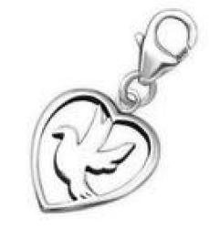 C24588 - 925 Sterling Silver Heart & Bird Charm Dangle
