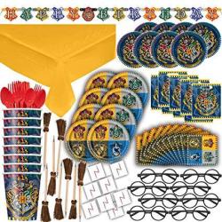 Harry Potter Themed Party Supplies Decorations & Favors - 8 Guest - Small & Large Plates Cups Napkins Tablecover Cutlery Loot Bags Tattoos Glasses Pen Brooms Birthday Banner