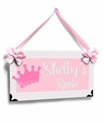 Door Plaque For Girls Dorms Pink And Grey Small Dots With A Pink Princess Crown