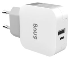Snug 2 Port 30W Pd Wall Charger With Type C Cable-white