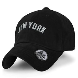 Ililily Man New York Letter Patch Baseball Cap Solid Color Casual Cotton Trucker Hat Black