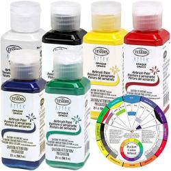 Testors - Aztek Premium Transparent Acrylic Airbrush Paint 6-COLOR Set With Free Color Wheel & How To Airbrush Manual