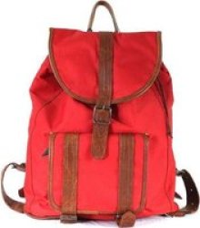 King Kong Leather Student Backpack Red Canvas & Pecan Leather