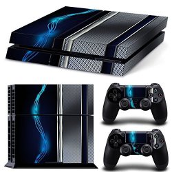 Zoomhit PS4 Playstation 4 Console Skin Decal Sticker Blue Silver Metal + 2 Controller Skins Set
