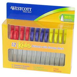 Westcott Kids Pointed Scissors With Storage Rack 5-INCH Set Of 12 Assorted Colors Case Of 3