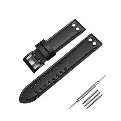 20MM 22MM Leather Watch Band Strap Fits For Hamilton Khaki Field Aviation H70595593 22MM Black Black Line Silver Buckle