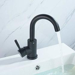Wupyi Bathroom Sink Faucet Stainless Steel Bathroom Basin Faucet Single Handle Sink Vessel Mixer Tap Swivel Black