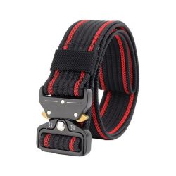 Heavy Duty Metal Buckle Military Tactical Waist Belt - Black & Red