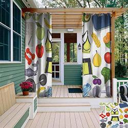 Doneeckl Outdoor Curtains Fitness Hand Drawn Healthy Living Inspiration Icons Vegetables Sportswear Gym Equipment Waterproof Patio Door Panel W72 X L96 Multicolor