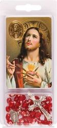 Sacred Heart Rosary With Holy Card And Embossed Golden Medal