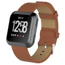 Tuff-Luv Replacement Adjustable Genuine Leather Strap Bracelet Wrist Band For Fitbit Versa - Brown