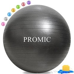 Promic Professional Grade Static Strength Exercise Stability Balance Ball With Foot Bump 55CM Black