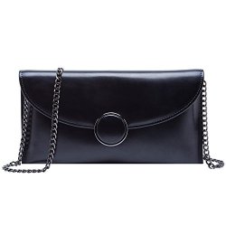 Leather Boyatu Shoulder Bag Clutch Wallet Purse For Women Handbag Chain Strap Black
