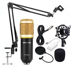 ZINGYOU Condenser Microphone Bundle BM-800 MIC Kit With Adjustable MIC Suspension Scissor Arm Metal Shock Mount And Double-layer Pop Filter For Studio Recording & Broadcasting Gold