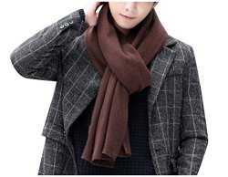 Tootless Men's Classic Pure Color Cashmere Feel Wrap Scarves Coffee One-size