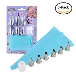 Prokitchen 8-PACK Cake Decorating Supplies Kit With 6 Icing Tips Silicone Pastry Bags Reusable Plastic Coupler Baking Supplies Frosting Tools Set For Cupcakes Cookies