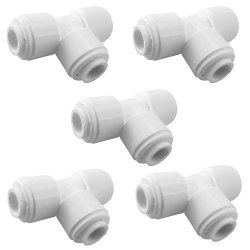 Puresec 2017 UTA14TU38X2 MINI White Plastic Quick Fitting Union Tee Connector For Tubing Od 1 4" Or 3 8" In Ro System Refrigerator Ice Maker Coffee