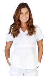 Ultra Soft Brand Scrubs - Premium Womens Junior Fit 3 Pocket Mock Wrap Scrub Top White 38484-XX-LARGE