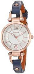 Fossil Women's Georgia MINI Watch In Rose Goldtone With Blue Leather Strap ES4026