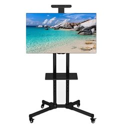 Belovedkai Black Mobile Tv Cart Floor Tv Stand Cart For Lcd LED Plasma Flat Panel Stand With Wheels For 32" To 65