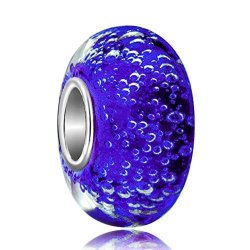 Lovelycharms 925 Sterling Silver Dark Blue Bubbles Murano Glass Beads Fit Charm Bracelets