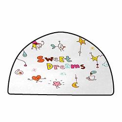 Anti-fatigue Comfort Mat Sweet Dreams Doodle Stars Box Crescent Moon Heart And Toys Colorful Sleep Themed Image Multicolor W24"X L16" Half Round Kitchen Floor