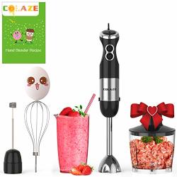 Immersion Hand Blender Handheld COLAZE?5-IN-1?800W 12 Speed Control Multifunctional Electric Stick Blender With Stainless Steel Blades 500ML Chopper 600ML Container Egg Whisk Milk Frother