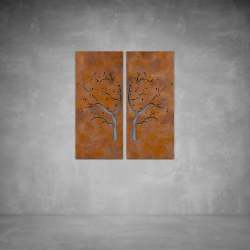 Mirror Tree Wall Art - 800 X 800 X 20 Rust Coat Outdoor With Leds