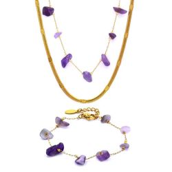 Trendstudio X Herringbone And Gem Necklace & Bracelet Set