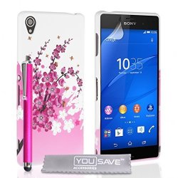 Yousave Accessories Sony Xperia Z3 Case Floral Bee Silicone Gel Cover With Stylus Pen Not Compatible With Z3 V