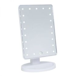 LED Stand Makeup Mirror With Lights - White - Rechargeable No Batteries Req