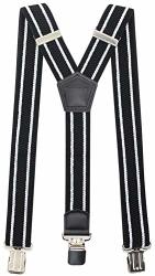 Premium Men's Y-back Suspenders Stretch Perfect 1.5" Width For Work Style Formal Strong Heavy Duty Clips Black White Stripe