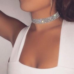 Stunning Rhinestone Crystals Set In A Silver Choker - 2 Sizes Available