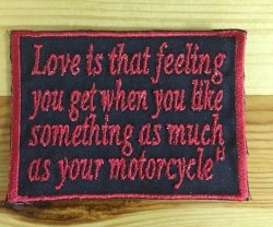 Biker Slogan "love Is" Badge Patch