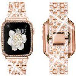 Rose-gold Crystal Diamond Strap For Apple Watch Band With Luxury Watch Cover 44MM
