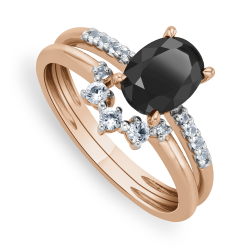 Rose Gold Black Sapphire Oval Twinset Ring