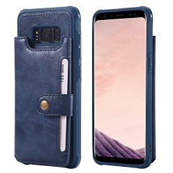 S8 Case Cover Wallet Leather Blue Credit Card Money Holder Hand Strap Kickstand Protective Girl Men Boy Durable Shell For Samsung Galaxy S8 5.8INCHES 64GB