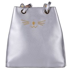 Women's Pu Cat Prick Ear Casual Shoulder Bag Cut Kpling Big Tote Handbag Purse Silver