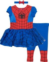 Marvel Spiderman Baby Girls' Costume Dress Leggings And Headband Set 6-12 Months