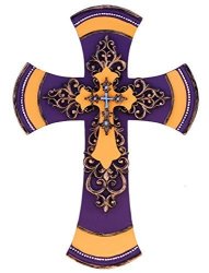 11 1 2" Decorative Layered Tuscan Wall Cross Scrolly Fleur De Lis - Mardi Gras Purple