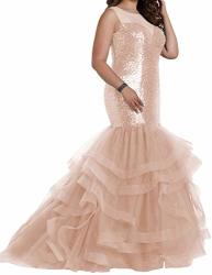 Miao Duo Women's Mermaid Sequins Evening Prom Dress Tulle Maxi Ball Gowns MDPM26 10 Rose Gold